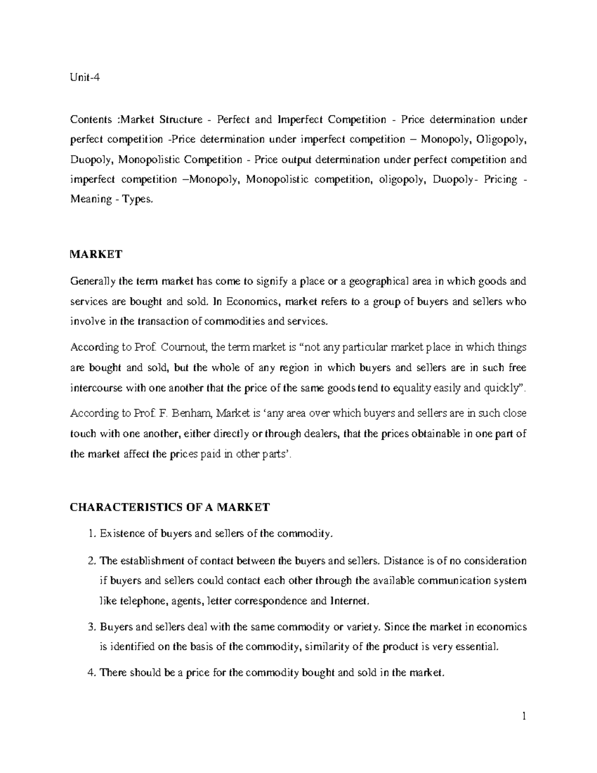 ME Unit-4 Managerial Economics Notes: Market Structures Overview - Studocu