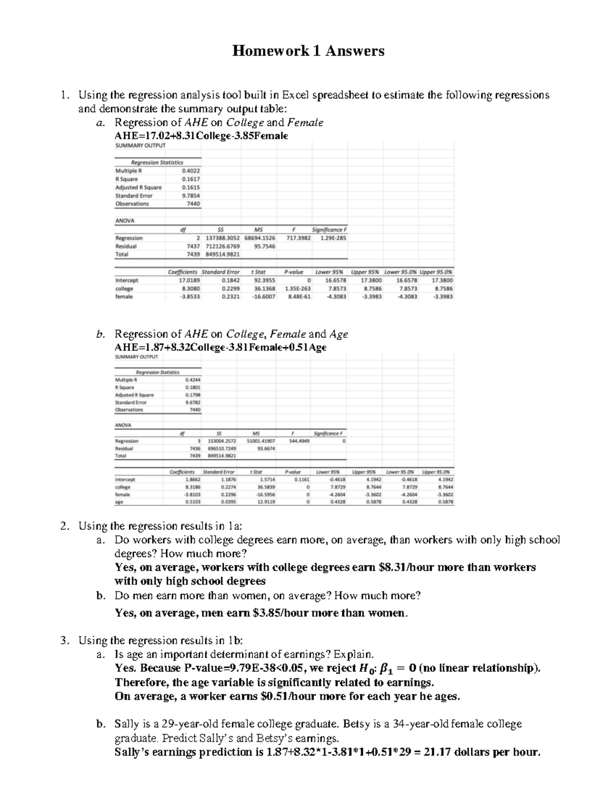 Homework 1 Answers - Regression Analysis and Earnings Predictions - Studocu