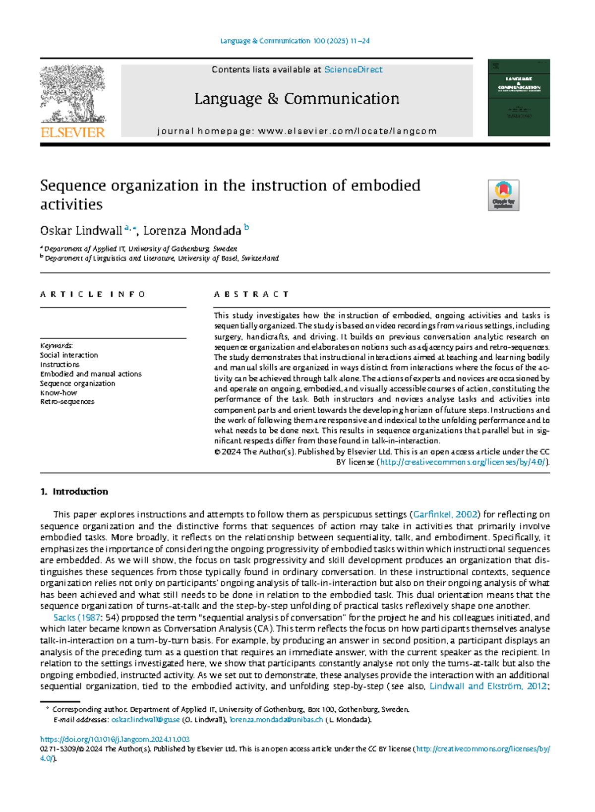 Sequence organization in the instruction of embodied activities ...