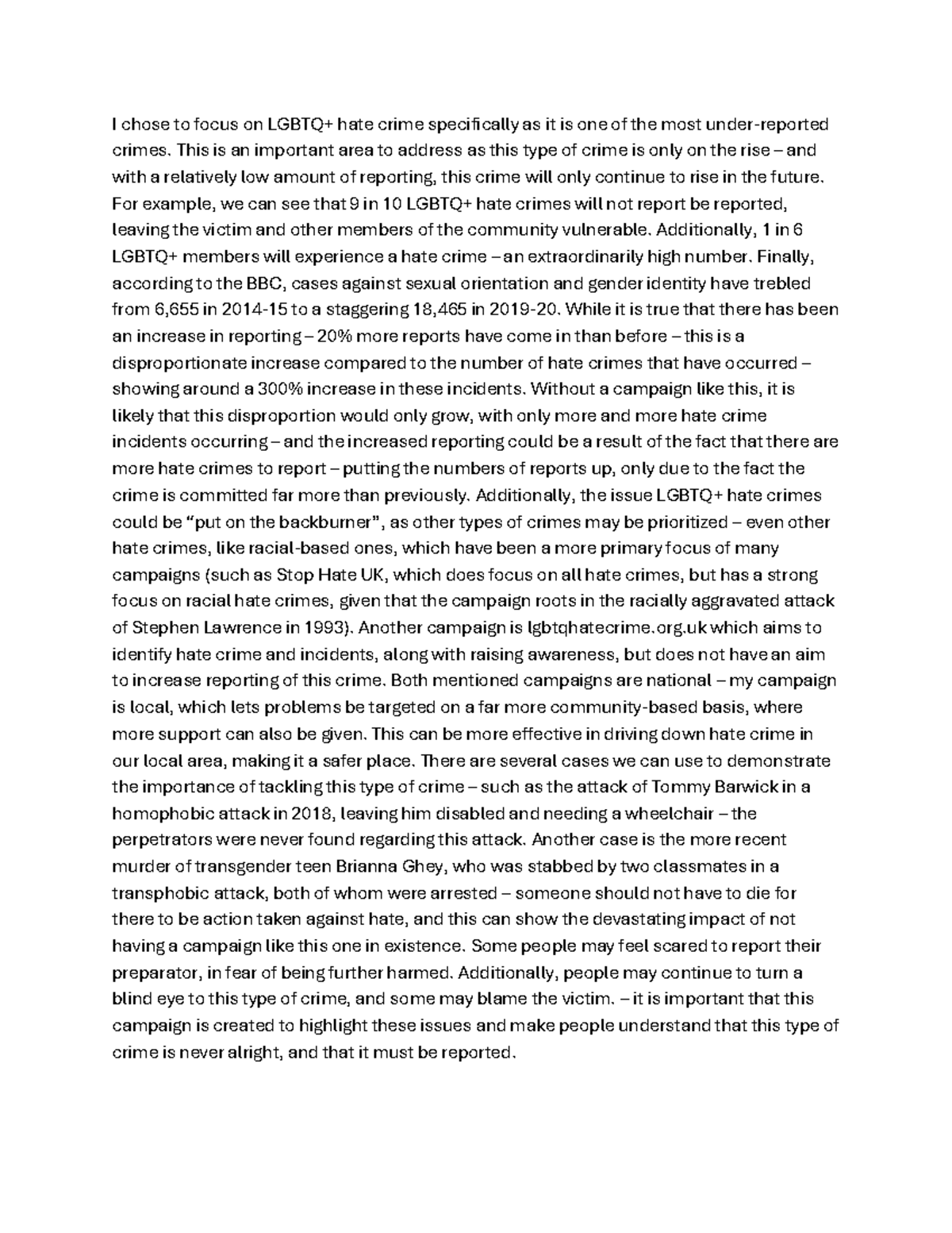 UNIT 1 AC3.3 Hate Crime Awareness Campaign Write-Up - Studocu