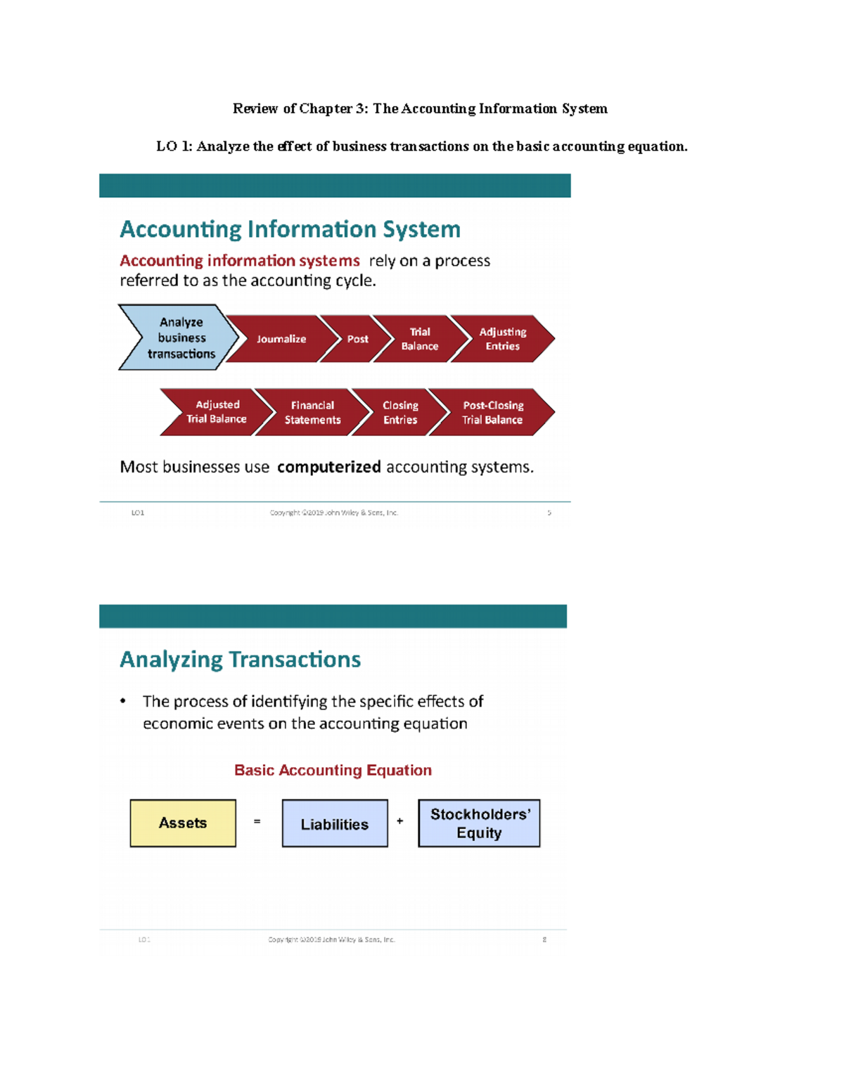 Review of Chapter 3: Accounting Info System & Transaction Effects - Studocu