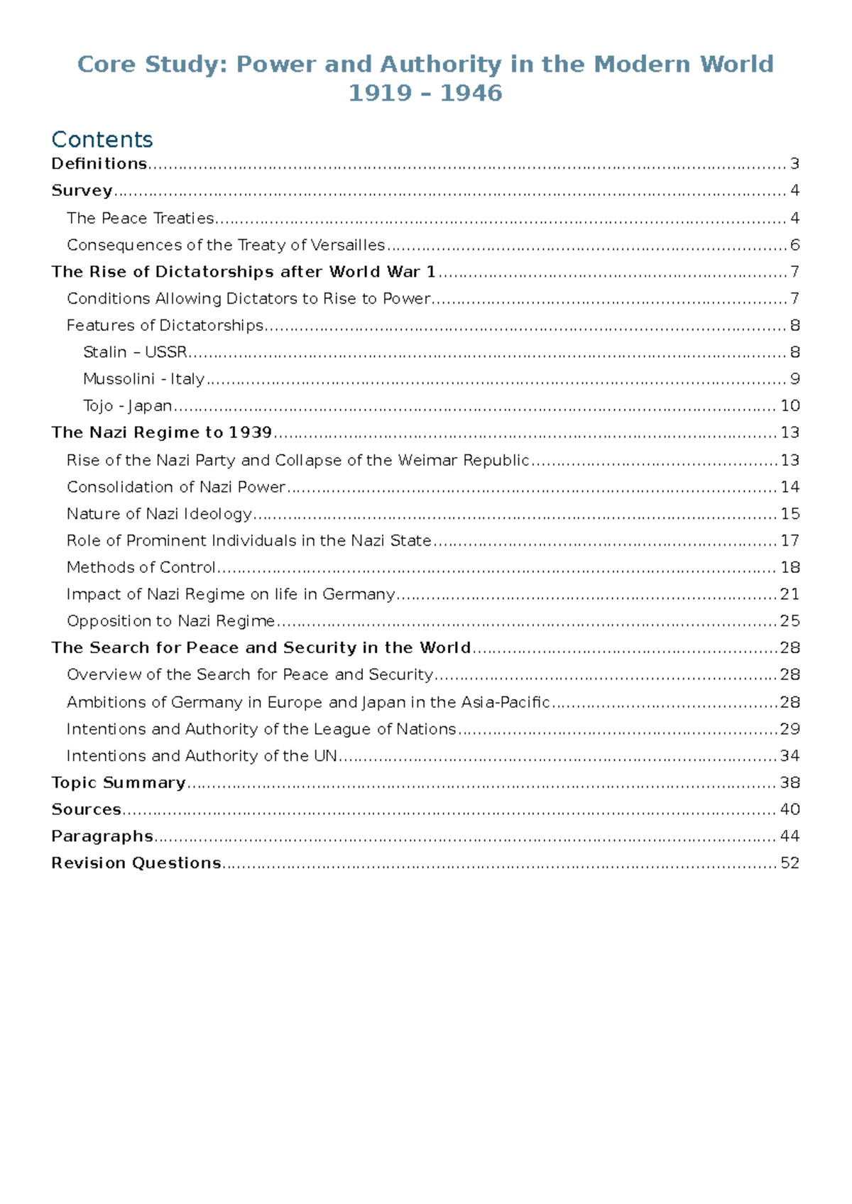 Core Study; Power and Authority in the Modern World 1919 - 1946 - Core ...