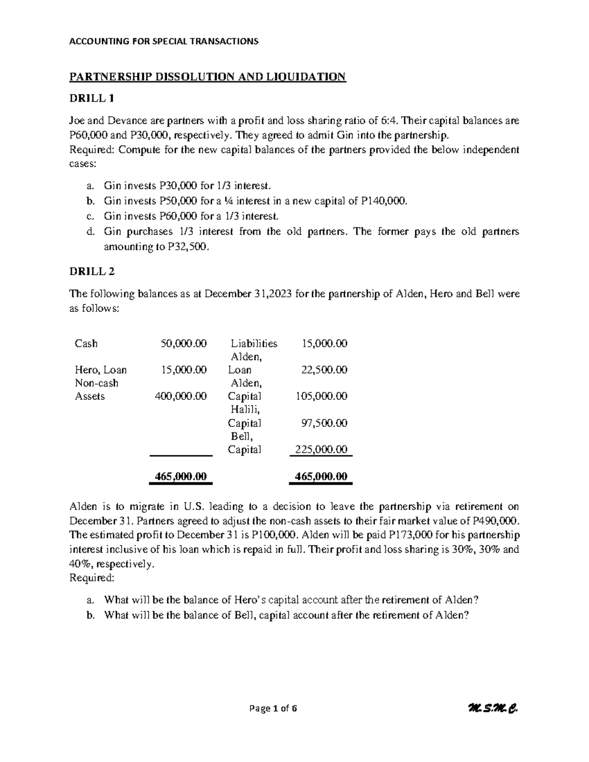 Partnership Dissolution & Liquidation Drills: Comprehensive Practice ...