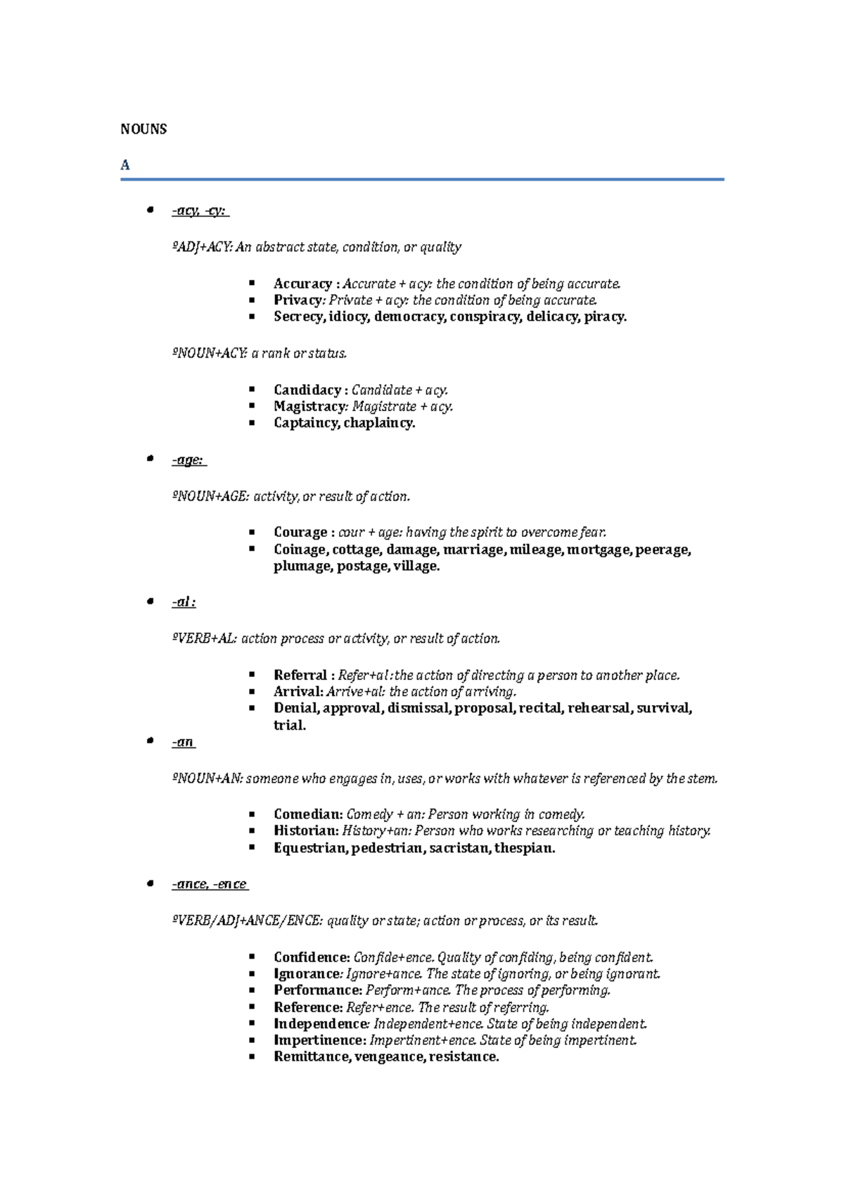 Affixes - NOUNS A -acy, -cy: ºADJ+ACY: An abstract state, condition, or ...