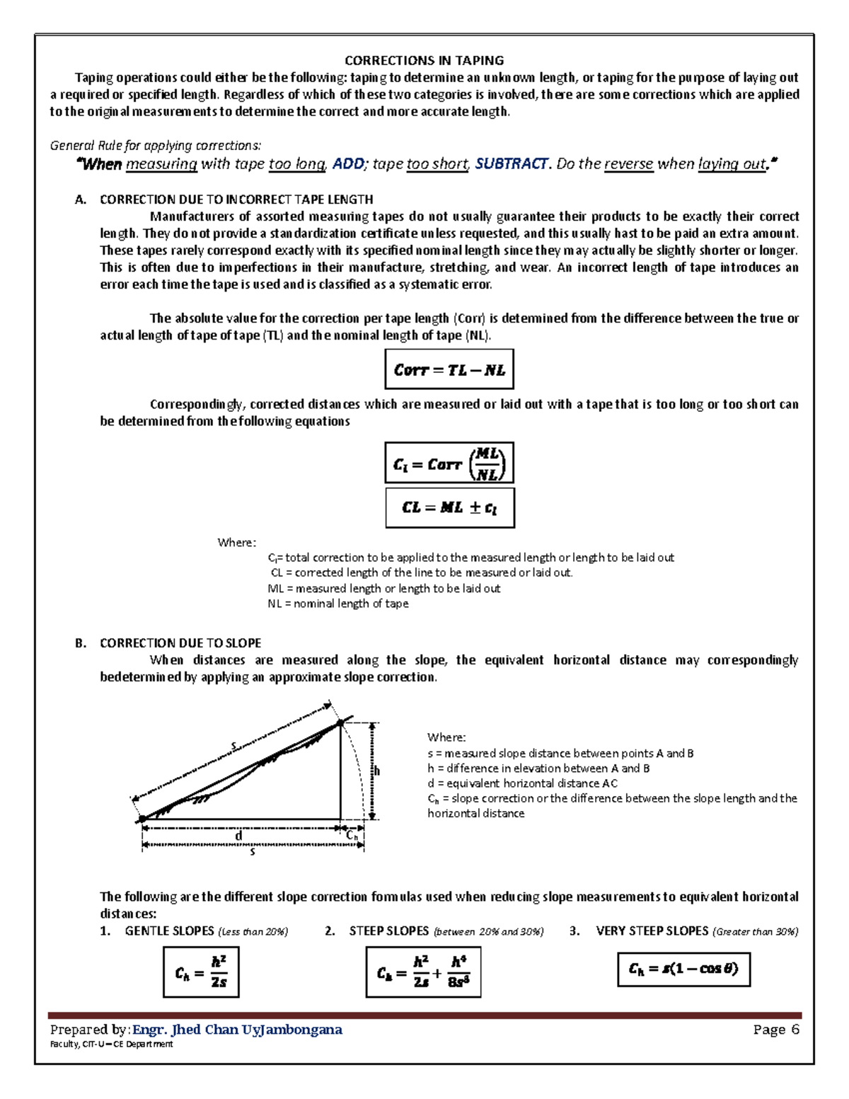 Corrections in Taping: Measurement Errors and Adjustments - ENG 101 - Document Preview