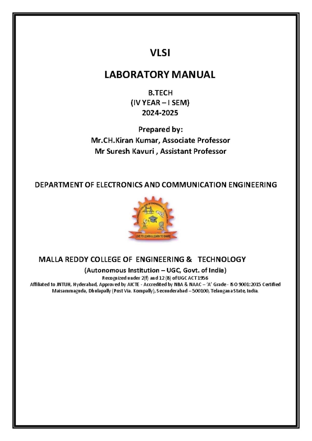 DSD VLSI LAB Manual for B.Tech IV Year I Sem - ECE Department - Studocu