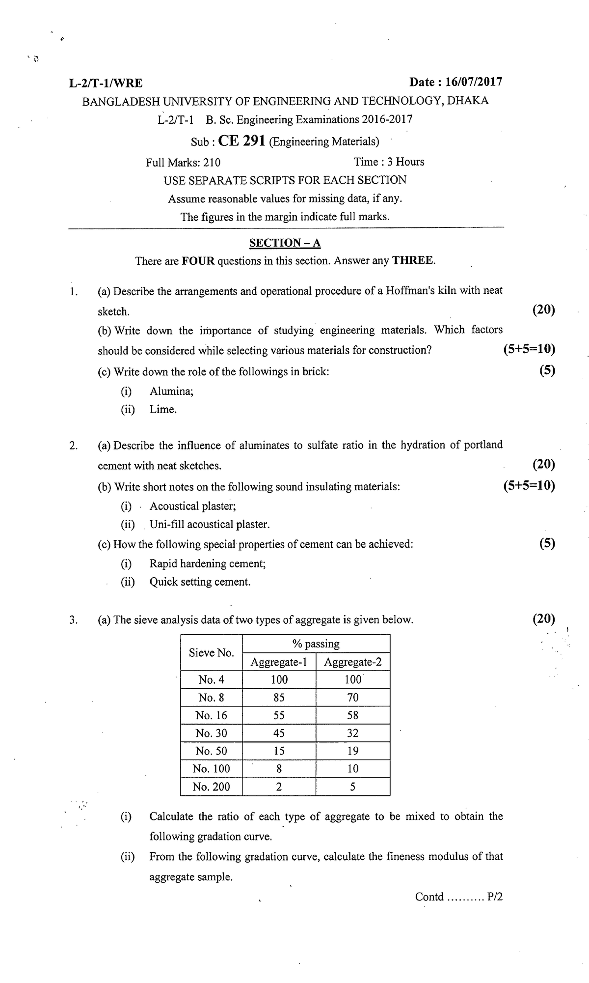 CE 291 - Engineering Materials Exam Questions and Guidelines - Studocu