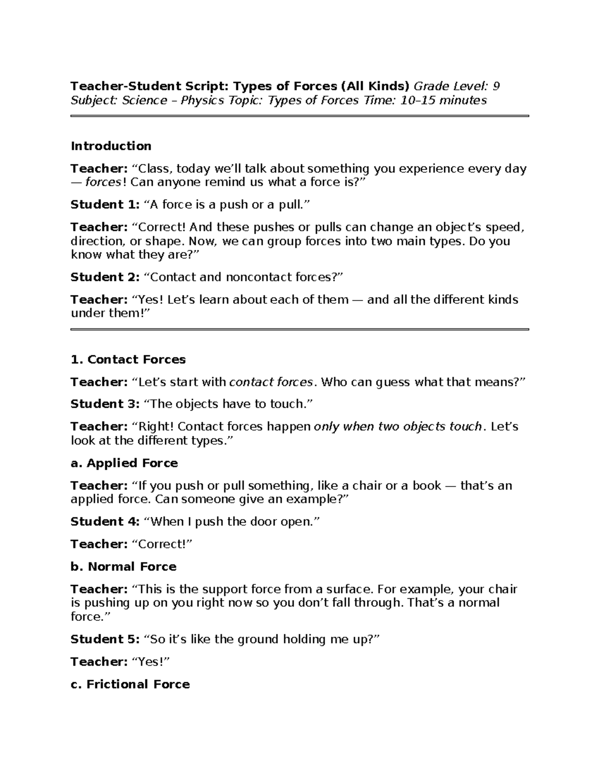 Types of Forces Script - Grade 9 Science Physics - Studocu