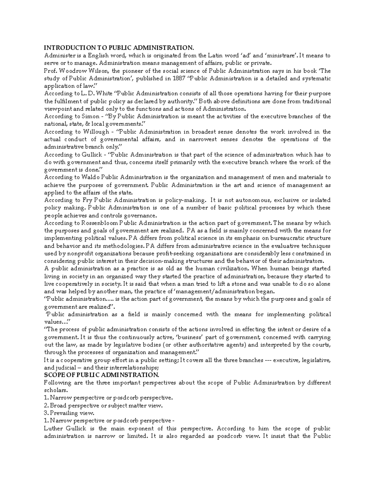 Lecture 1: Introduction to Public Administration (P.A.) Overview - Studocu