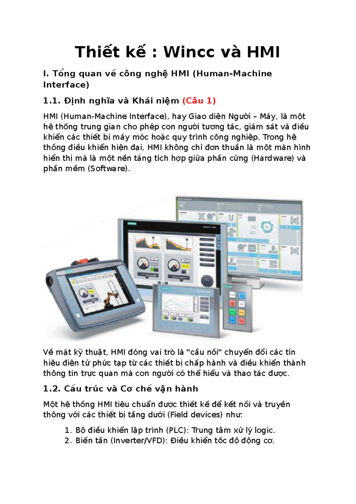 Thiết kế HMI và WinCC: Tổng quan về công nghệ và ứng dụng - Studocu