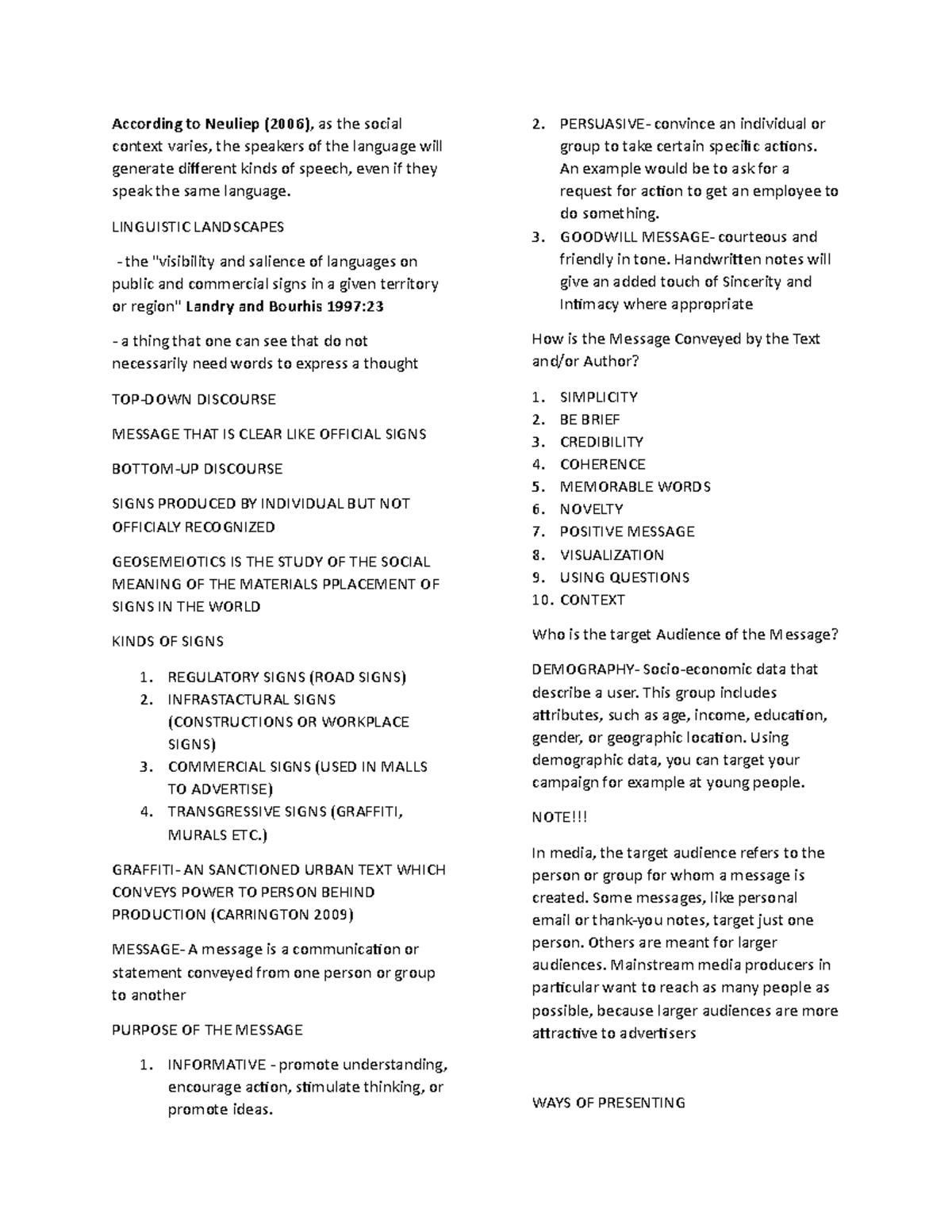 Midterm Review - LING 101 - Linguistic Landscapes and Communication ...