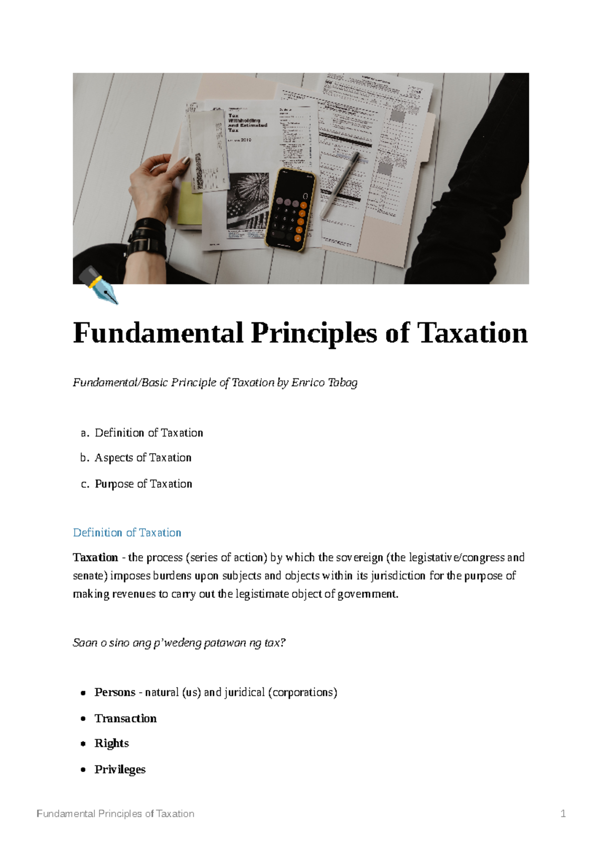 Fundamental Principles of Taxation - Fundamental Principles of Taxation ...
