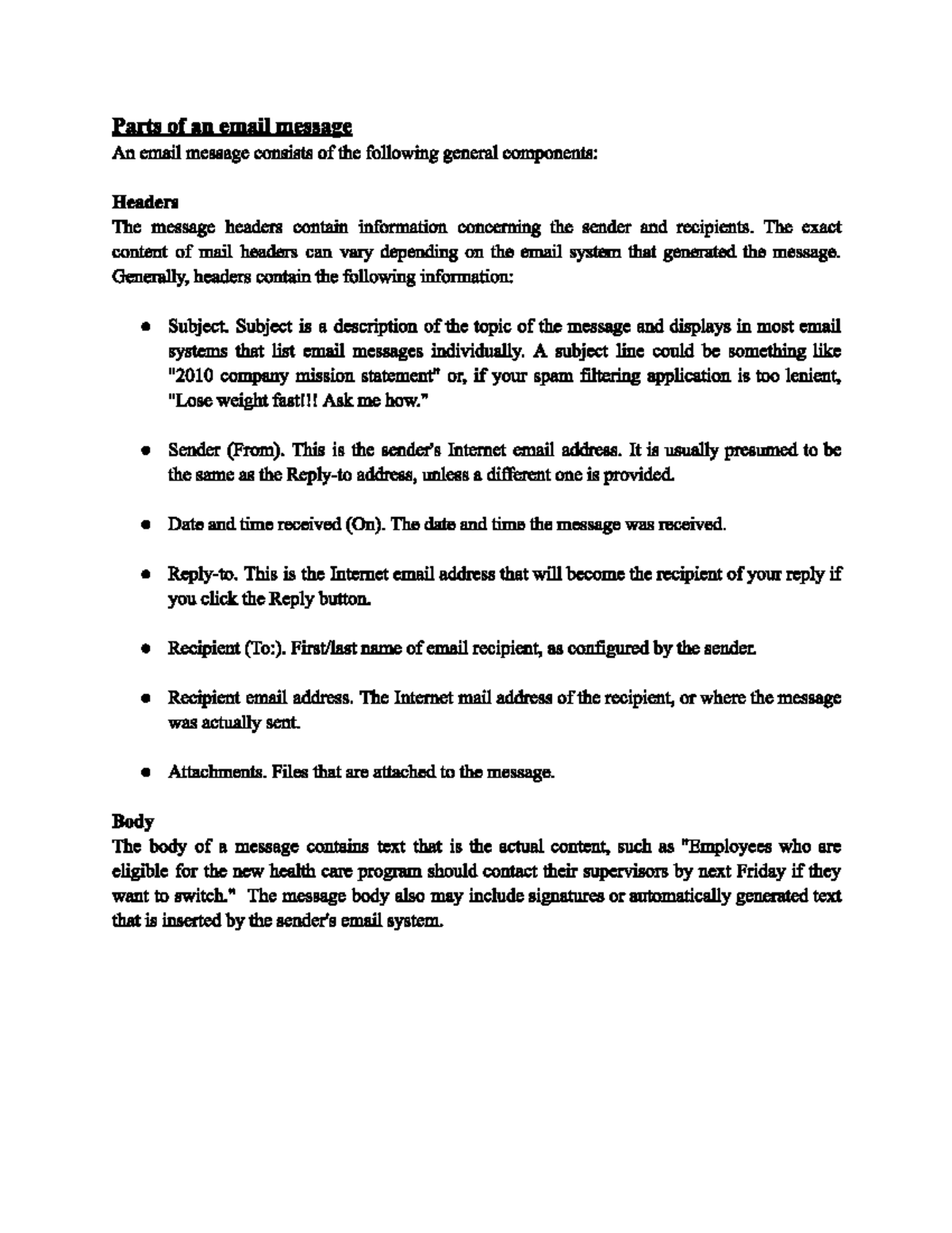 Parts of an Email Message - Notes - Studocu