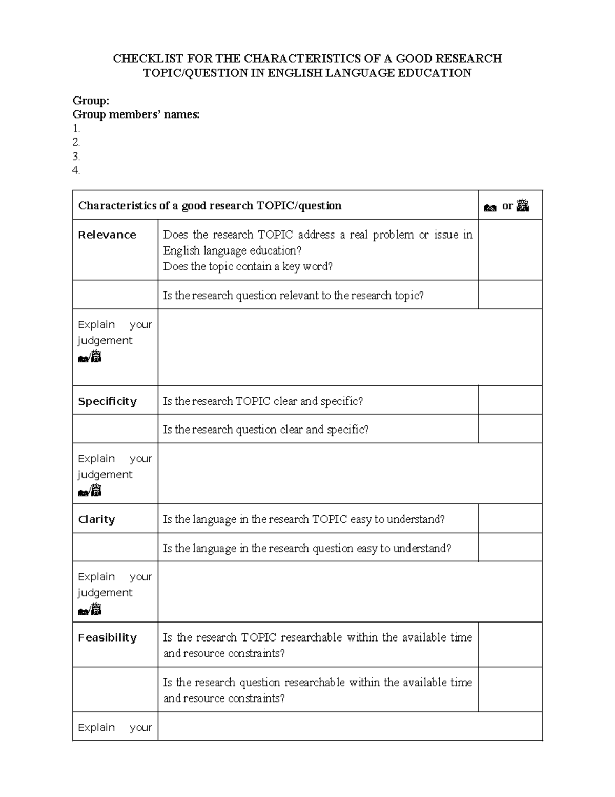 CHECKLIST FOR GOOD RESEARCH IN ENGLISH EDUCATION (ENG 101) - Studocu