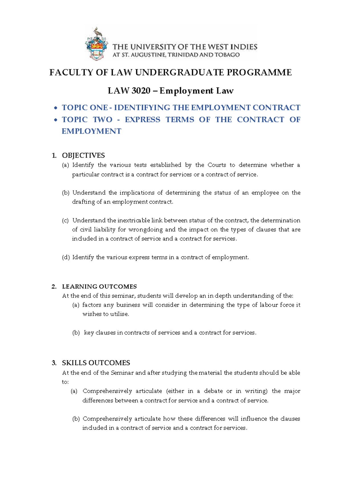 LAW 3020 Employment Law: Understanding Employment Contracts and Terms ...