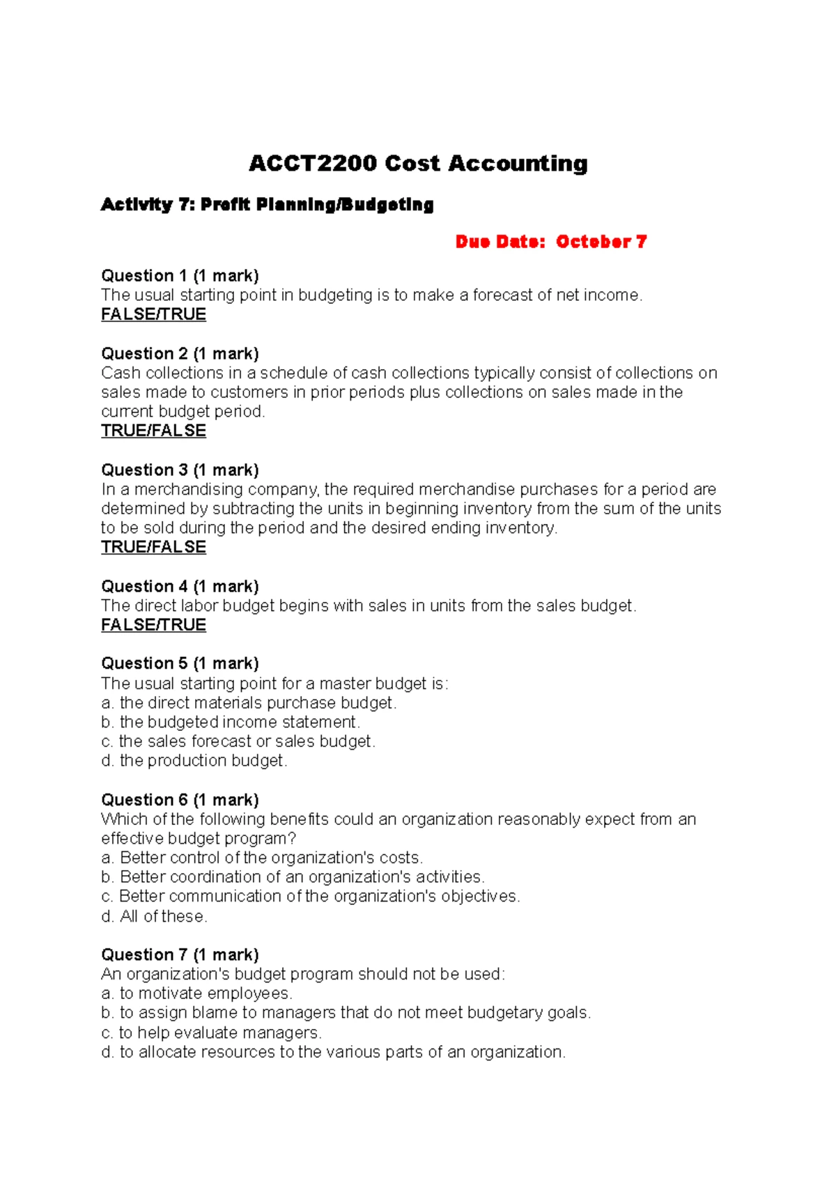 Unit 1 Cost Concepts Lecture - ACCT2200: COST ACCOUNTING UNIT 1: AN ...