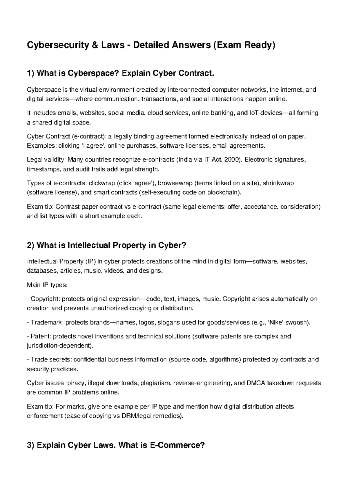 Cybersecurity Laws Exam Notes (Course Code: CYB101) - Studocu