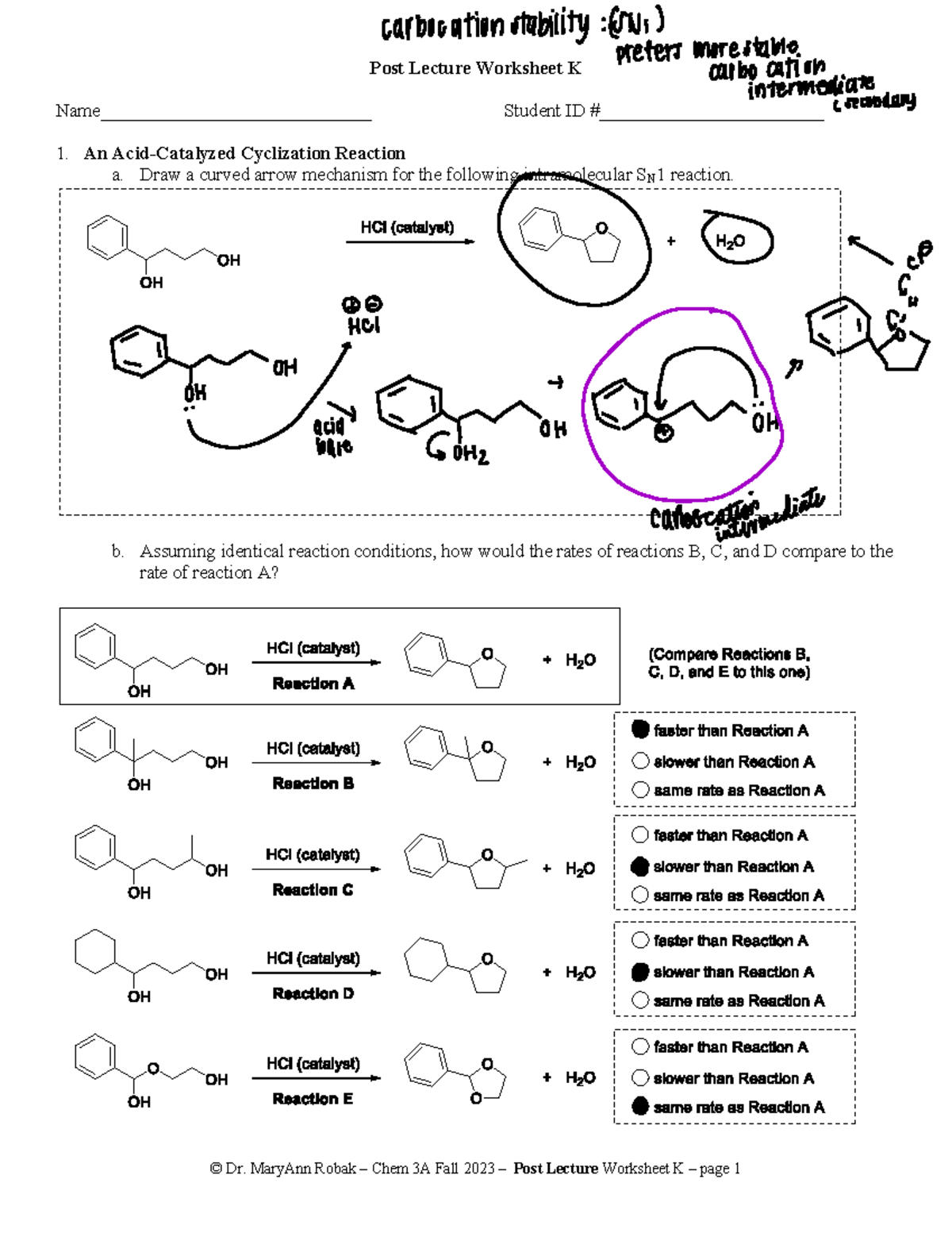 Fa23 3A Post Lec K - .Post lecture worksheet K - © Dr. MaryAnn Robak ...