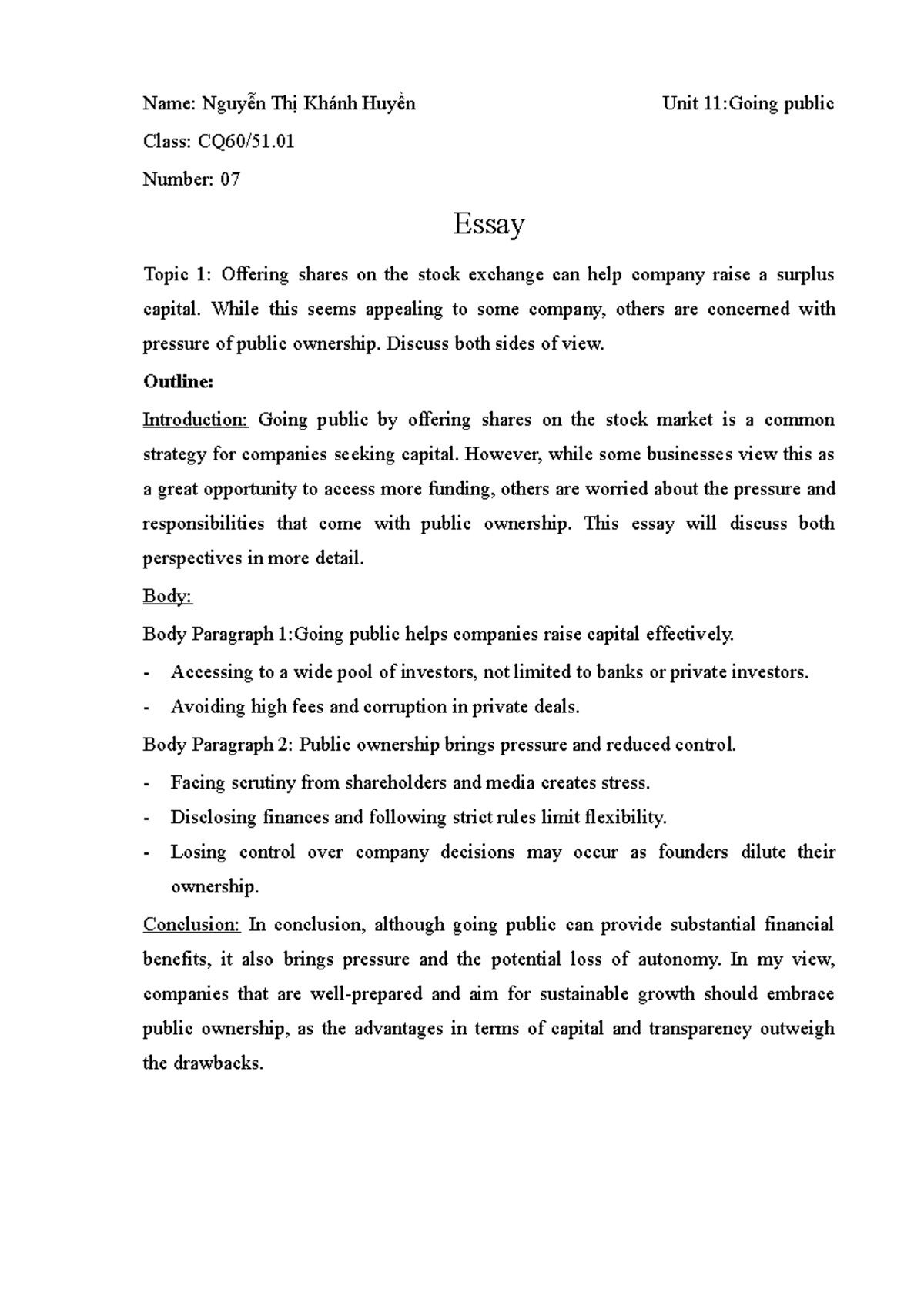 Unit 11: Going Public - Essay on IPO Benefits & Challenges - Studocu