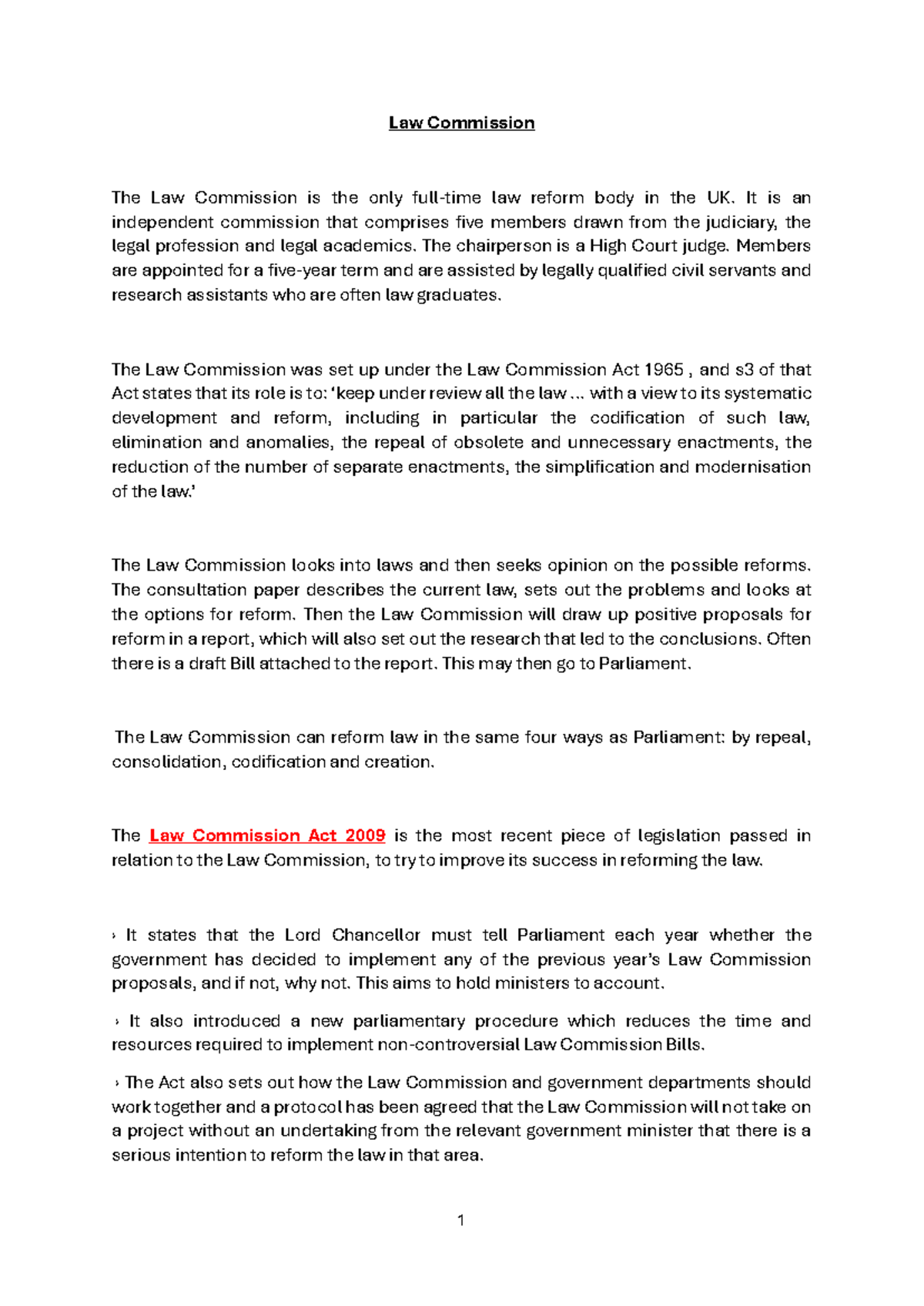Law Commission Handout 2024: Role, Success, and Reform Methods - Studocu