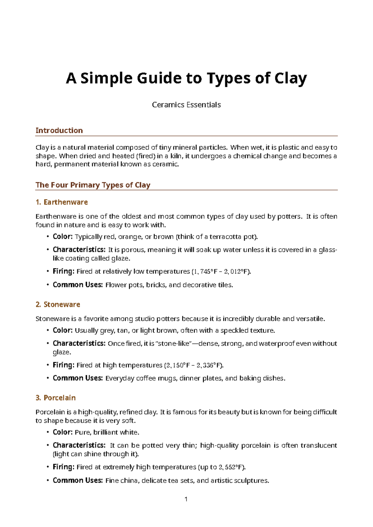 Types of Clay Ceramics: A Comprehensive Guide to Essentials - Studocu