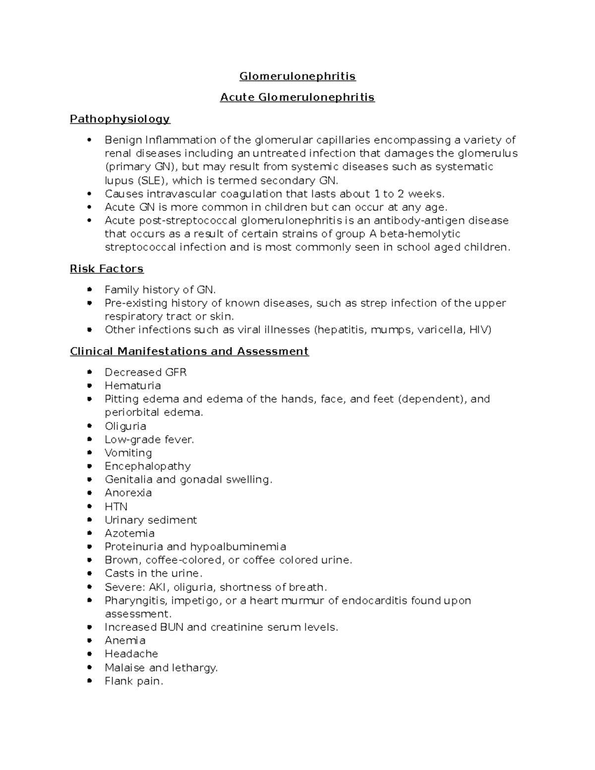 Pathophysiology and Management of Glomerulonephritis (NUR 305) - Studocu