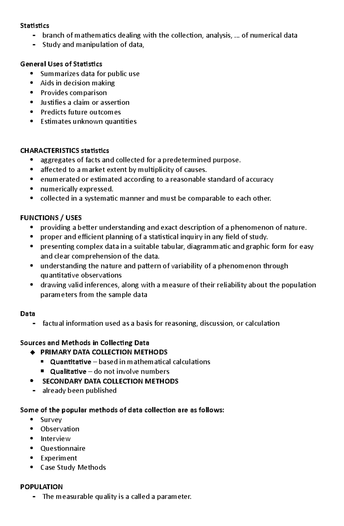 Statistics - Comprehensive Study Notes on Data Analysis and Collection ...