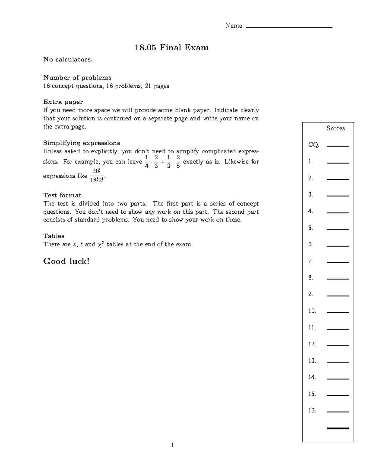 MIT 18.05 Final Exam Review and Information Guide - Studocu