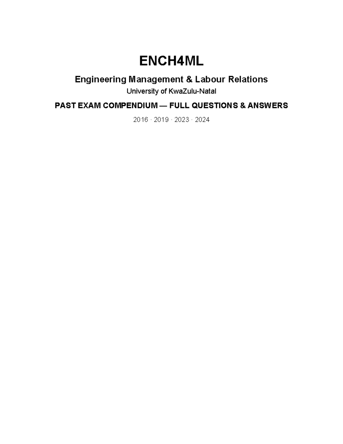 ENCH4ML Engineering Management Past Exam Compendium (2016-2024) - Studocu