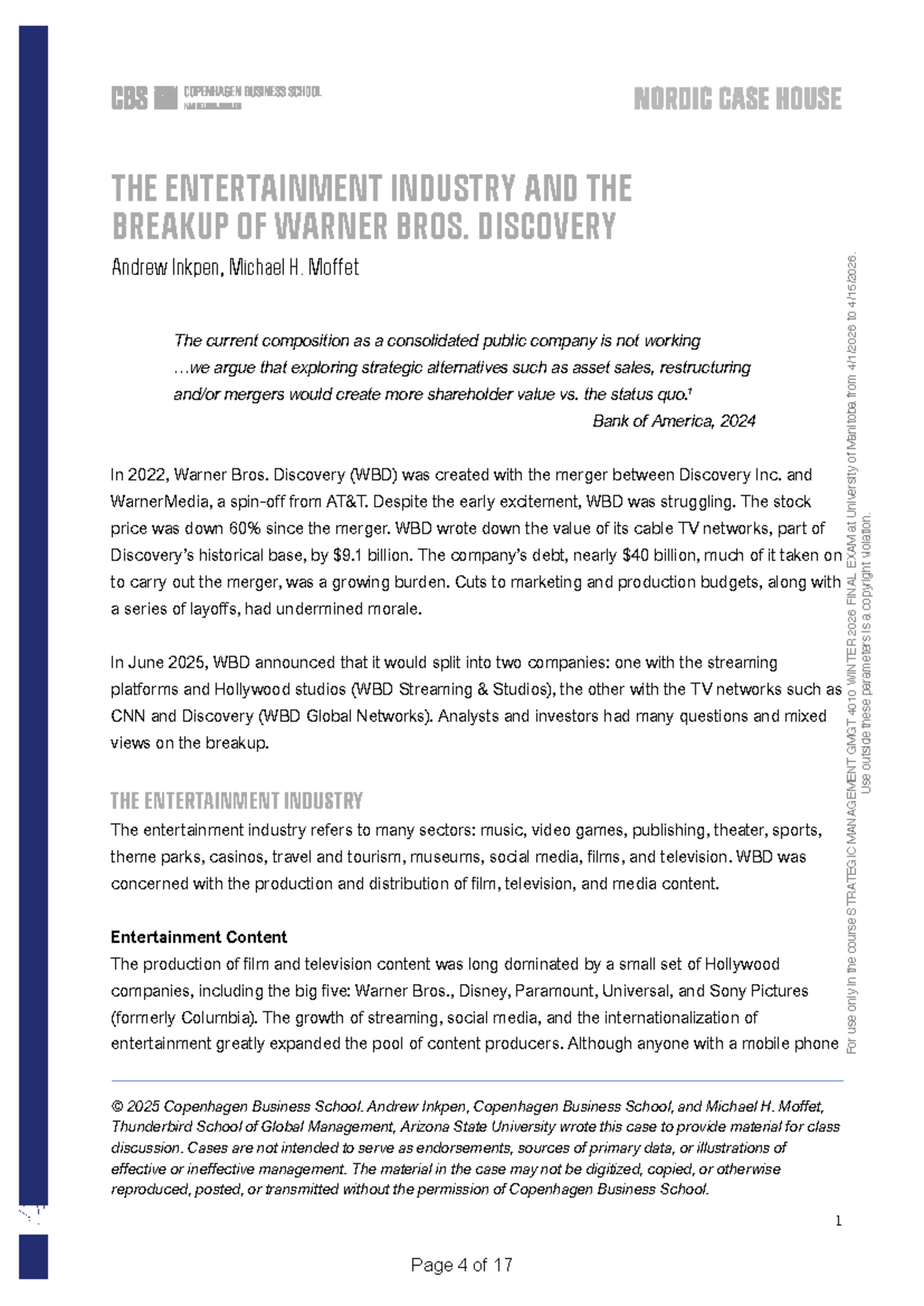 Strategic Management GMGT 4010: Warner Bros. Discovery Case Study ...