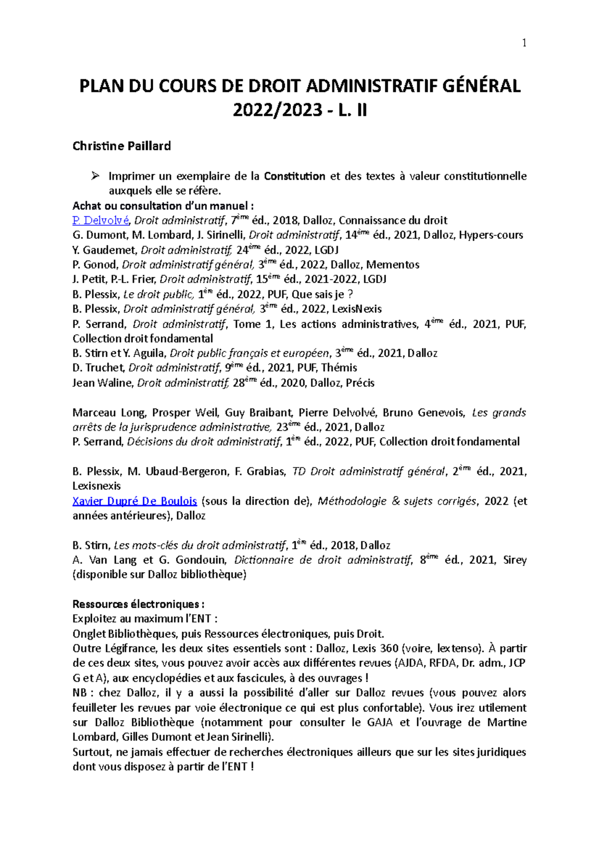 Plan de CM 5 septembre 2022 - PLAN DU COURS DE DROIT ADMINISTRATIF ...