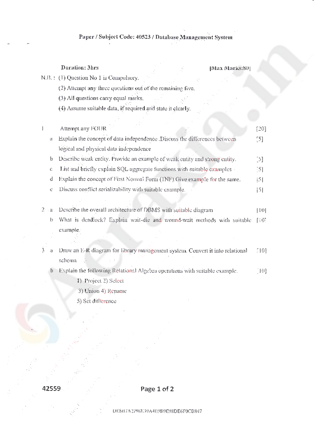DBMS PYQ 2014 MAY & 2023 DEC - Comps Sem IV - Aeraxia - Studocu
