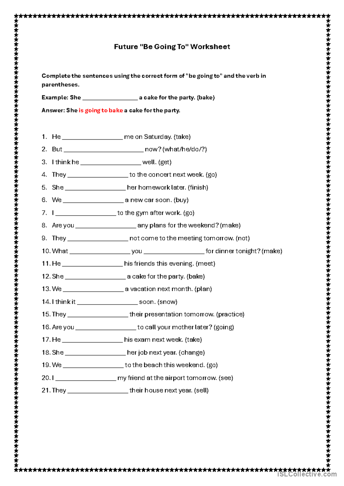 Future Be Going to Worksheet: Complete the Sentences - Studocu
