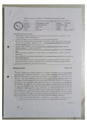 CS-217 OOP Final Exam Spring 2020 - Instructions and Practice Questions ...
