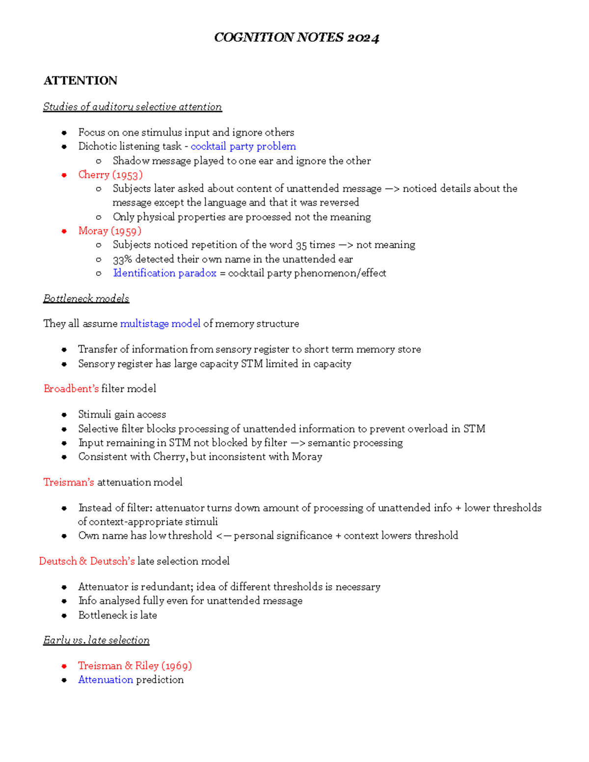 Cognition Notes 2024: Key Concepts in Attention and Memory - Studocu