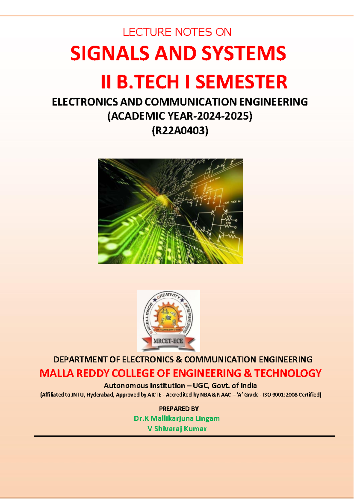 LECTURE NOTES ON SIGNALS AND SYSTEMS II (B.TECH I SEM) - Studocu
