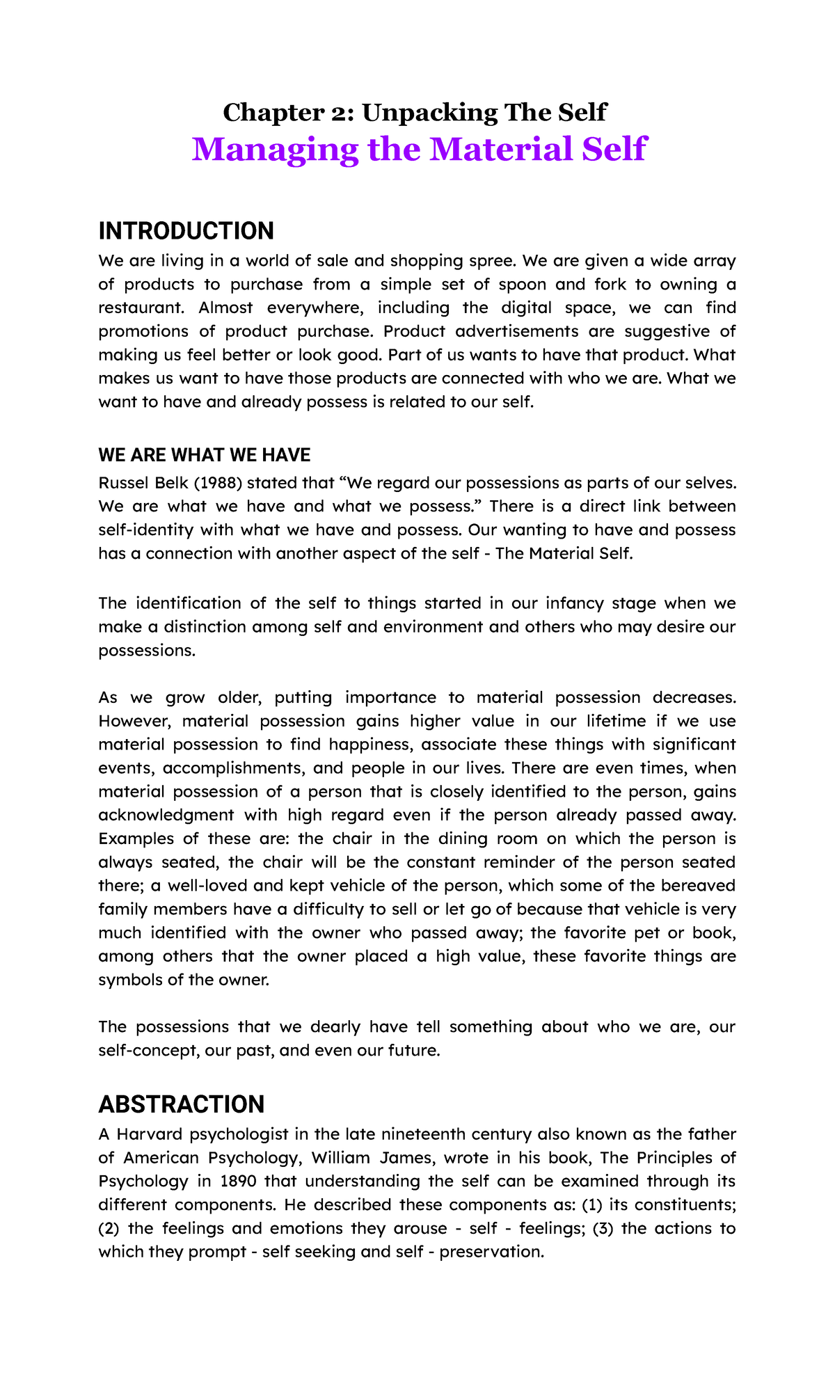 Lesson 3: Managing the Material Self and Our Identity - Studocu