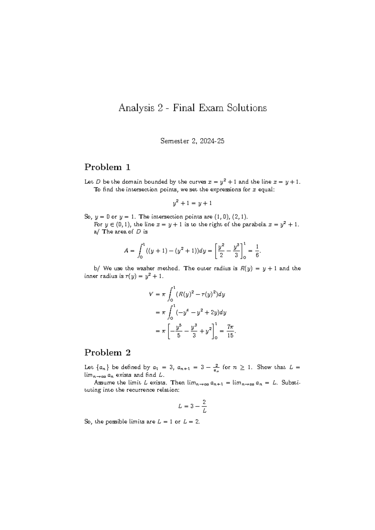 Ana2 2425 Sem2 Final Exam Solutions and Analysis - Studocu