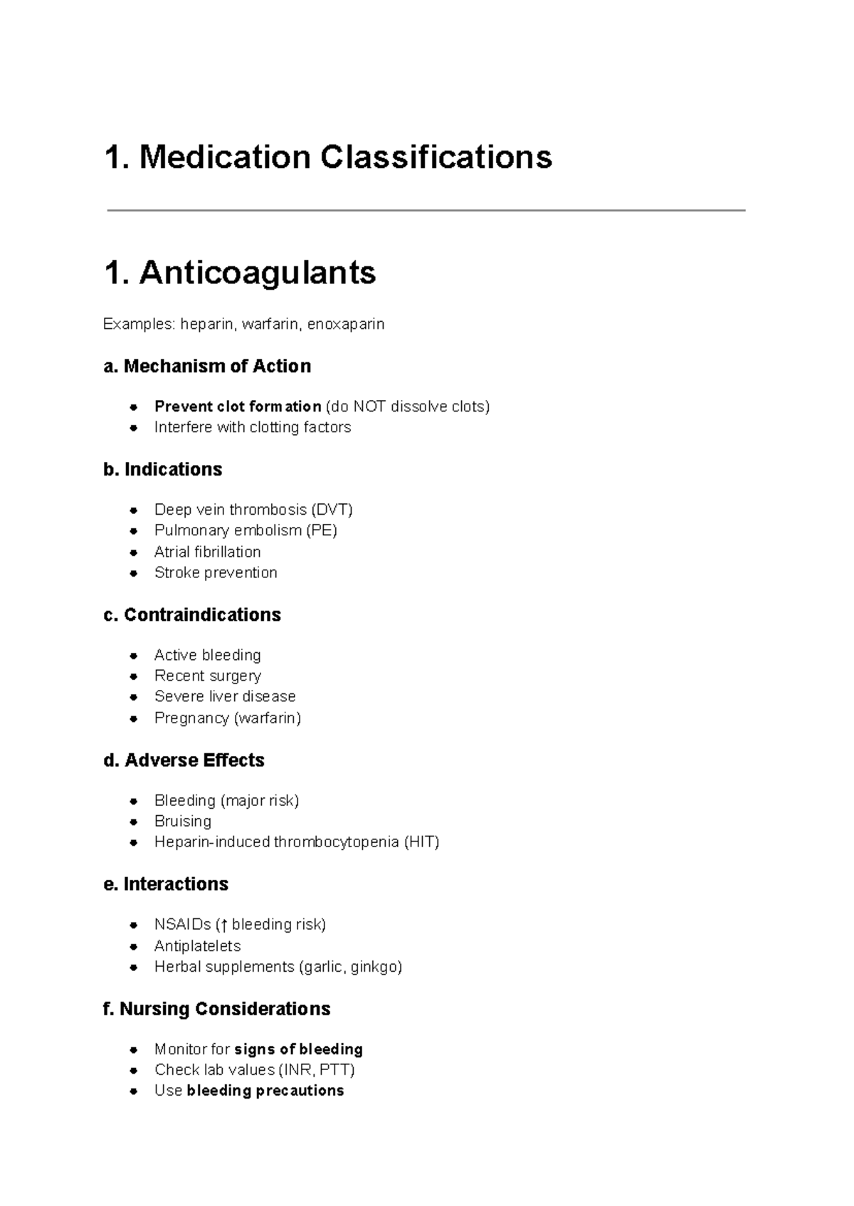 Pharm Notes: Medication Classifications & Nursing Considerations - Studocu