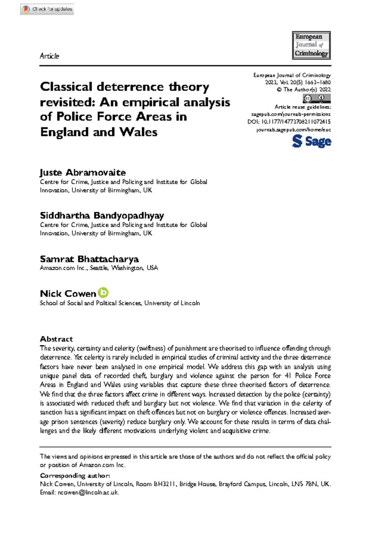 Classical Deterrence Theory Revisited: Empirical Analysis of Police ...
