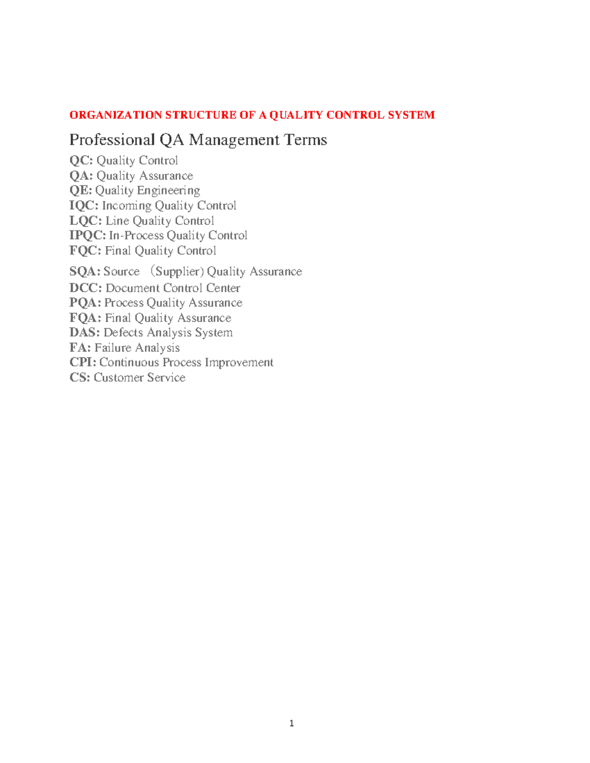 Organization Structure of Quality Control: Essential Concepts and ...
