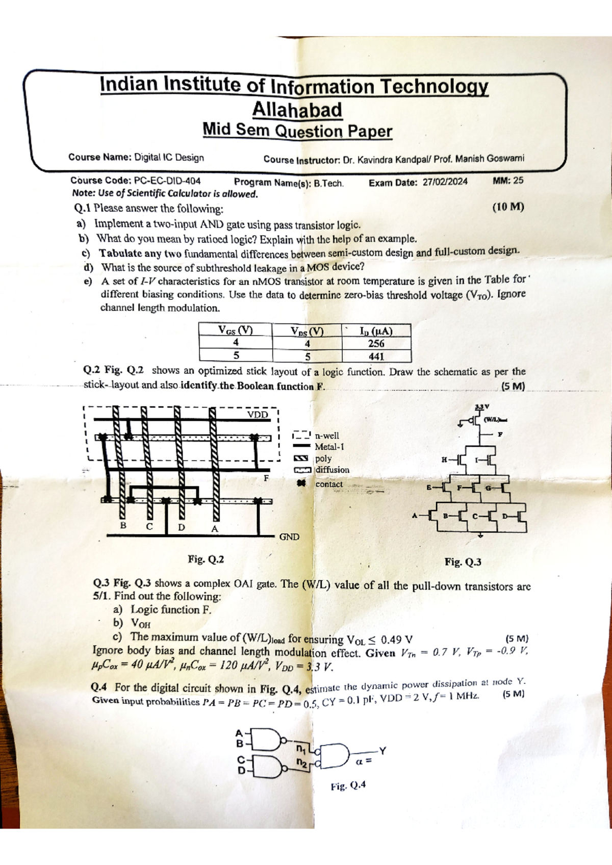 Indian Institute of Information Technology Allahabad Mid Sem Question ...