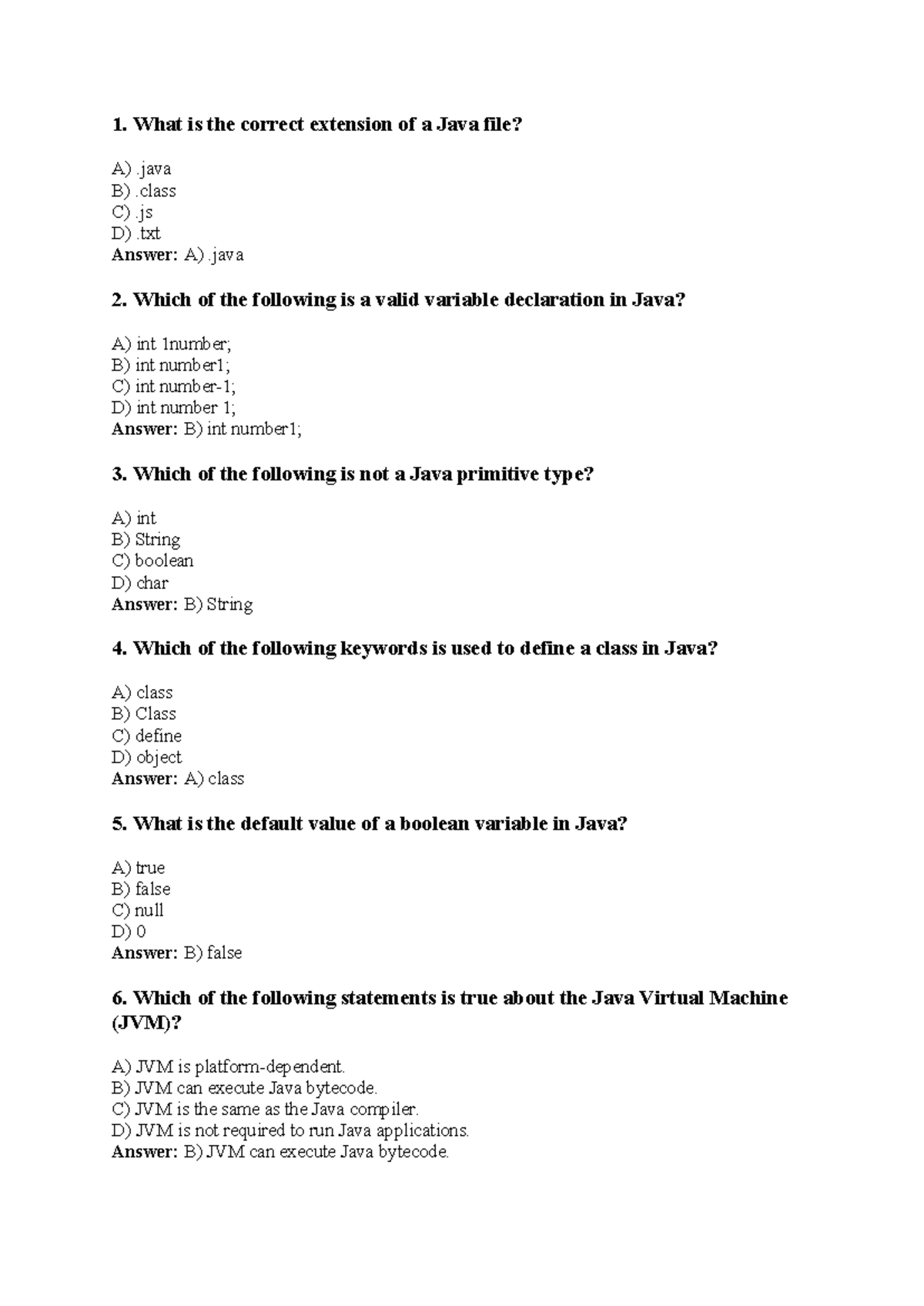 JAVA - Quiz on Java Basics and Concepts - Studocu