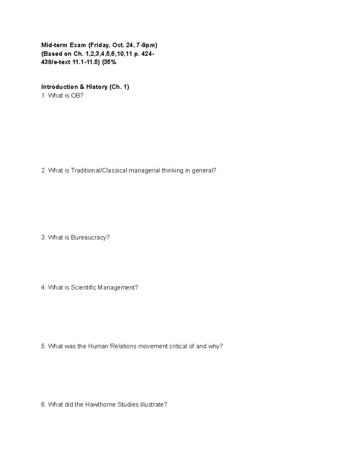 1BA3 Midterm Exam Notes: Key Concepts in Organizational Behavior - Studocu