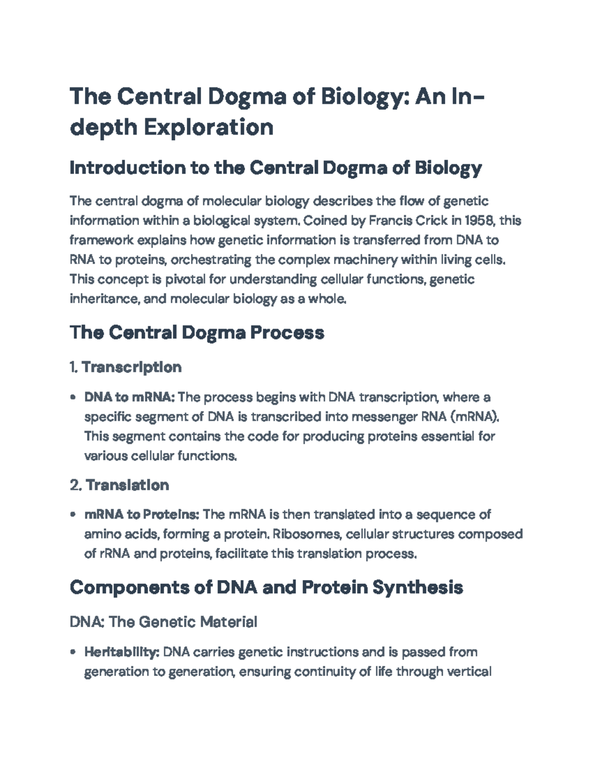 The Central Dogma of Biology: Processes, Functions, and Implications ...