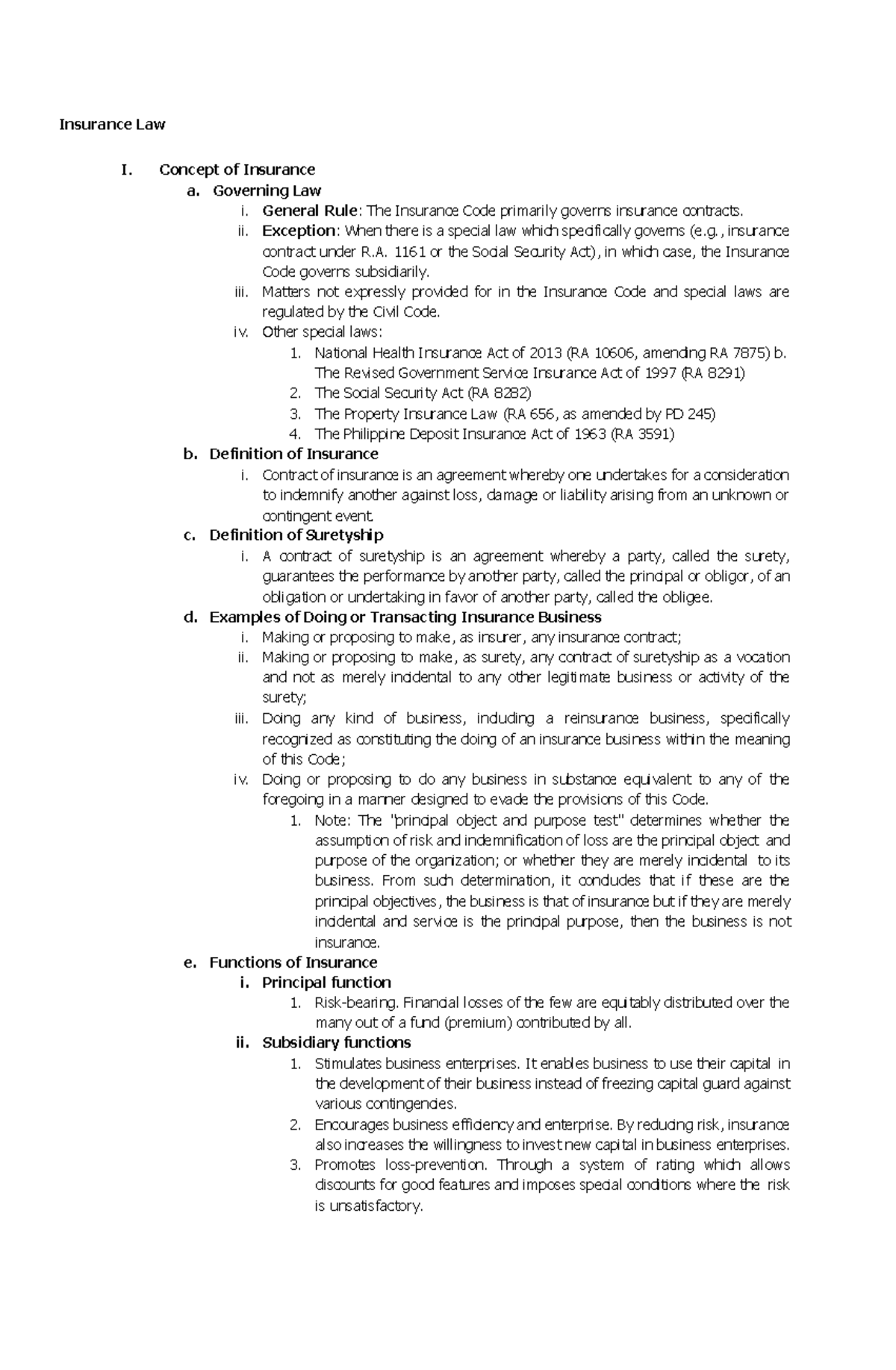 Insurance Law Notes: Key Concepts and Principles Explained - Studocu