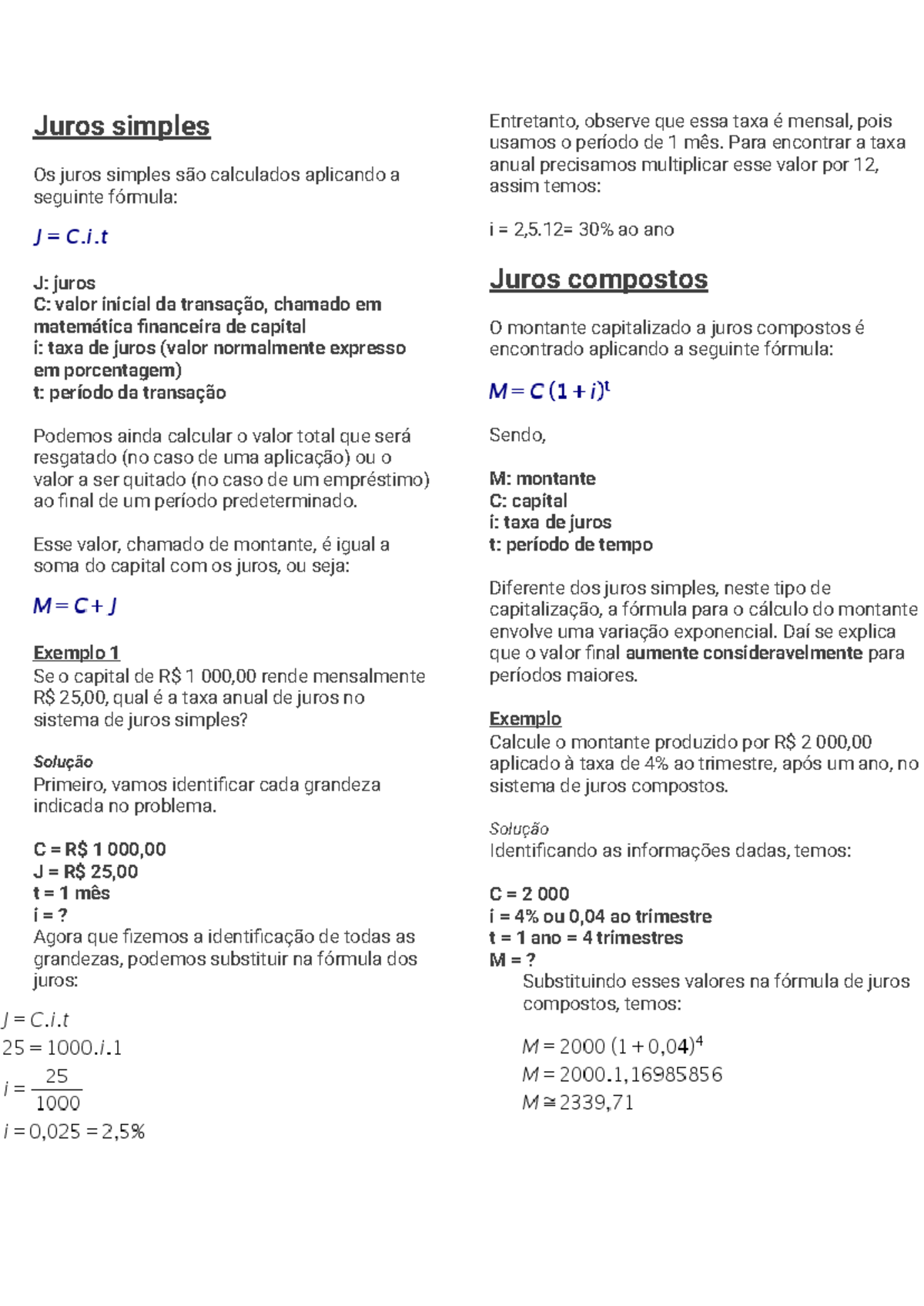 1 Serie MateriAL JUROS - Juros simples Os juros simples são calculados ...