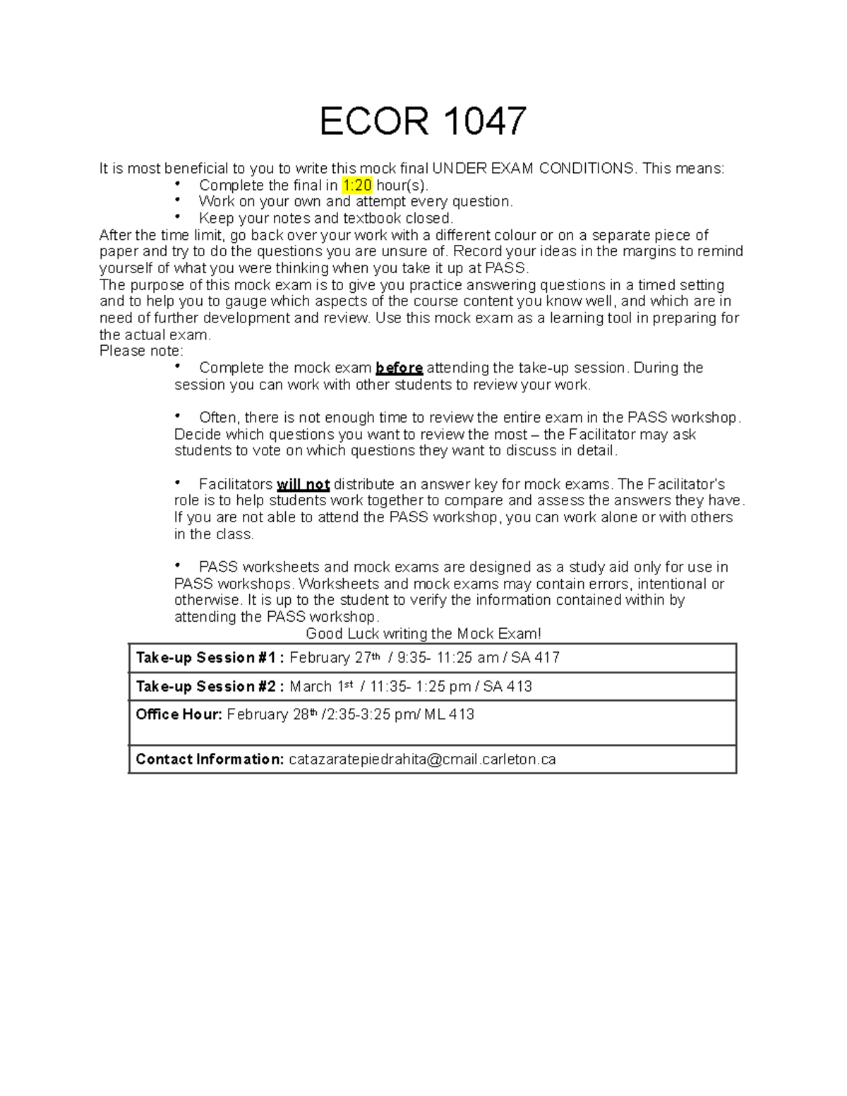 ECOR 1047 Mock Final Practice Exam Guide - Studocu
