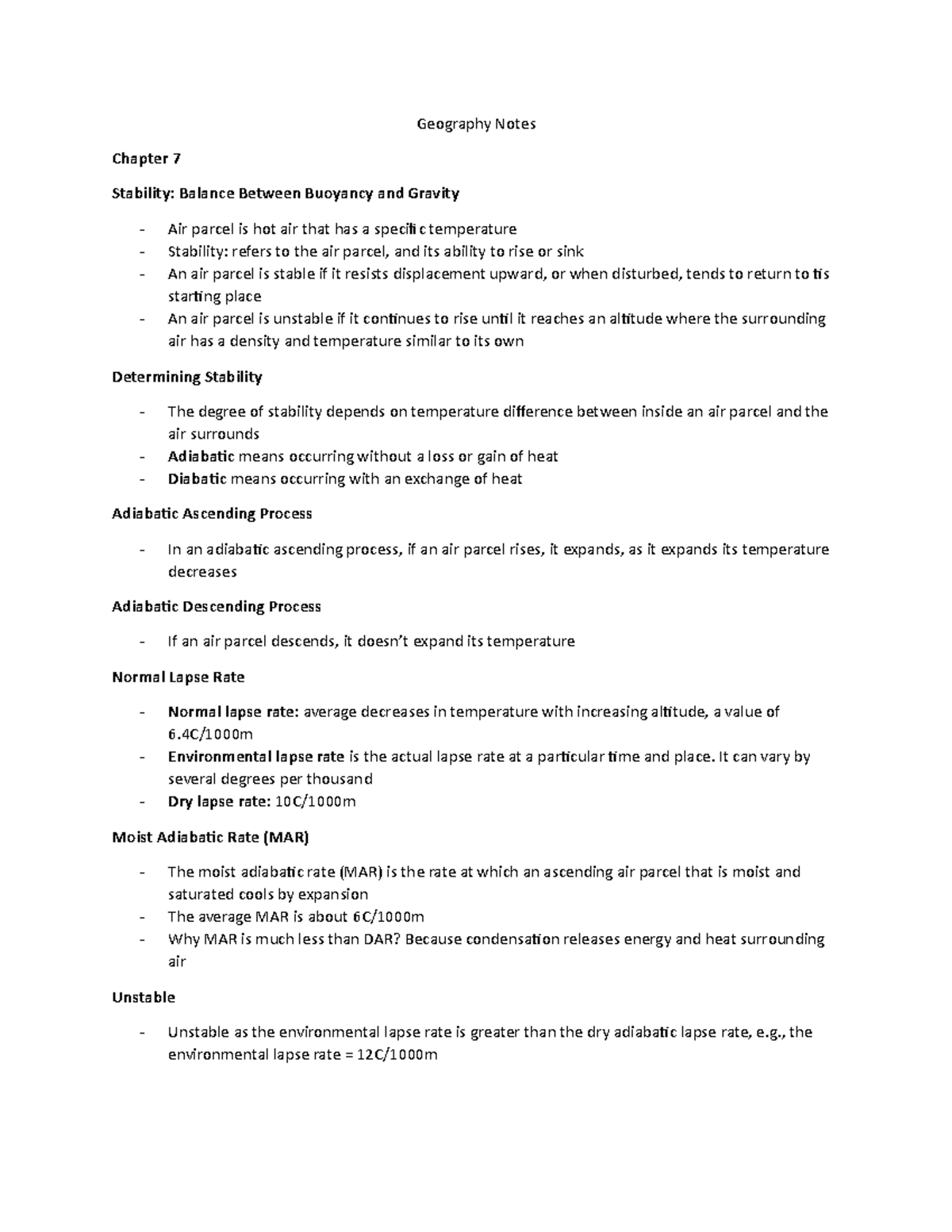 Geography Notes - sTUFF - Geography Notes Chapter 7 Stability: Balance ...