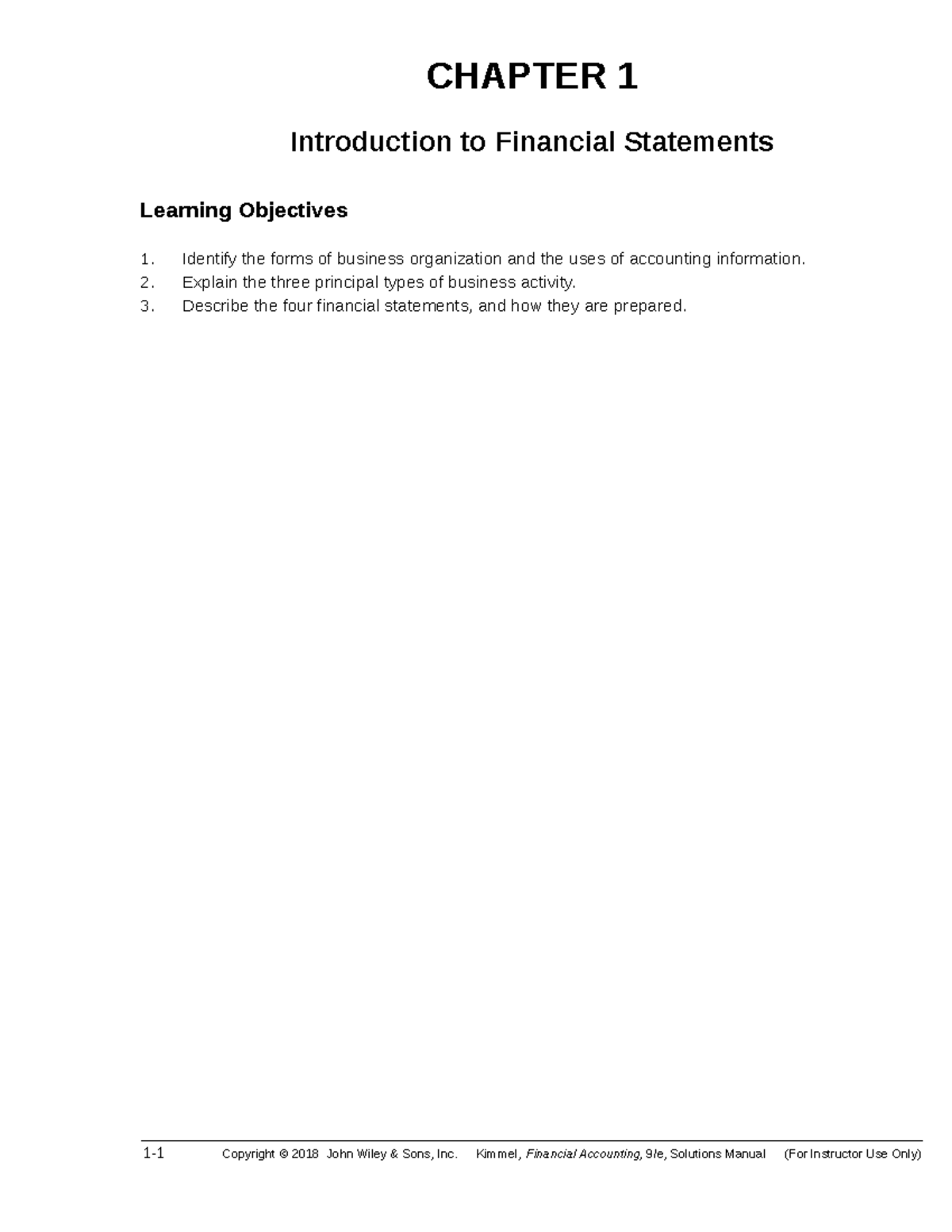 Financial Accounting: Chapter 1 Solutions (Kimmel, 9/e) - Studocu
